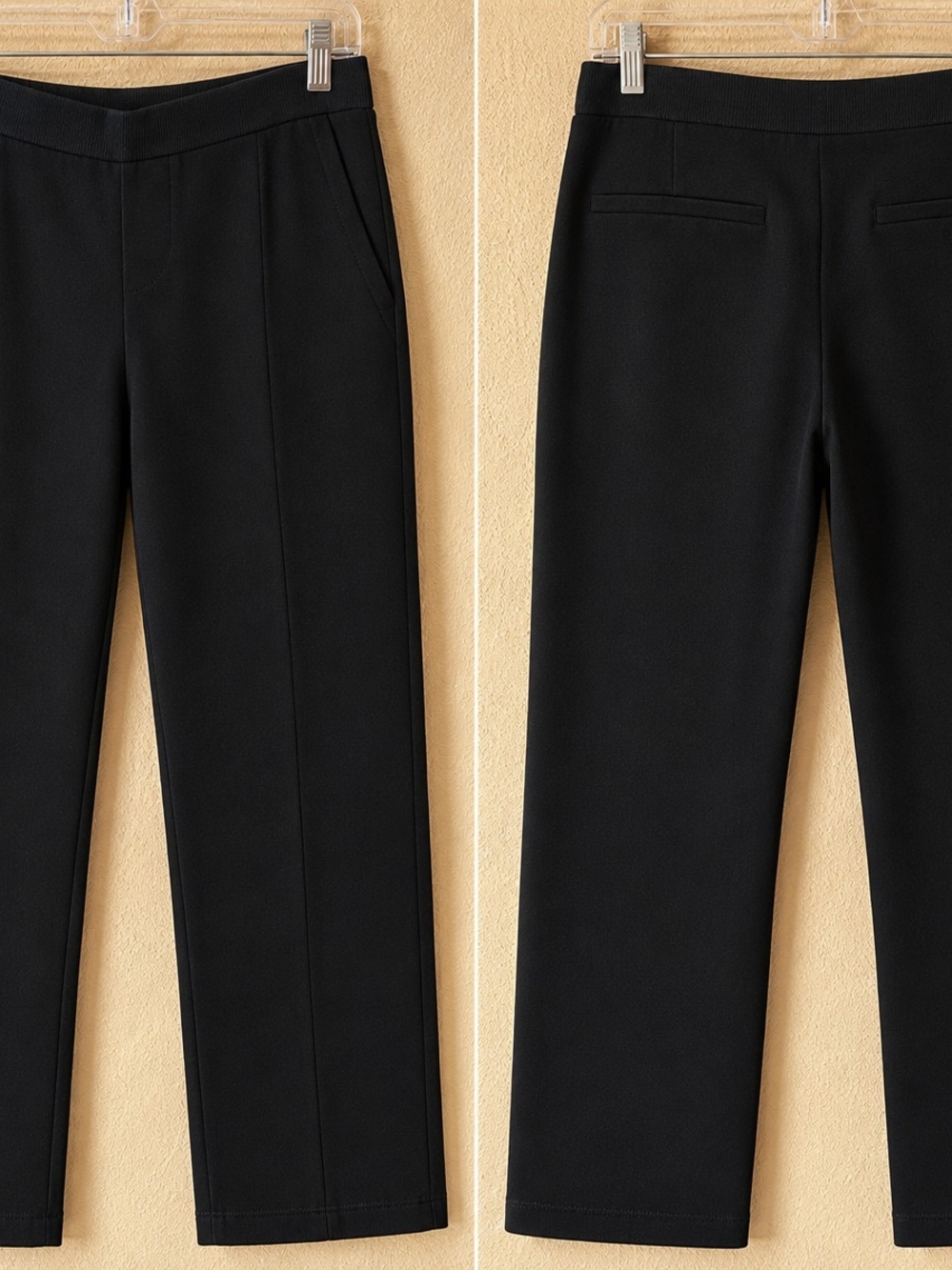 St. John Black Knit Wide-Leg Trousers with Flat Waistband